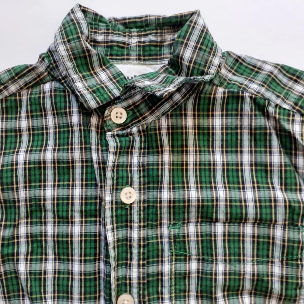 Oshkosh Boys Shirt Button Down Green Navy Plaid Long Sleeve Size 6 Holiday